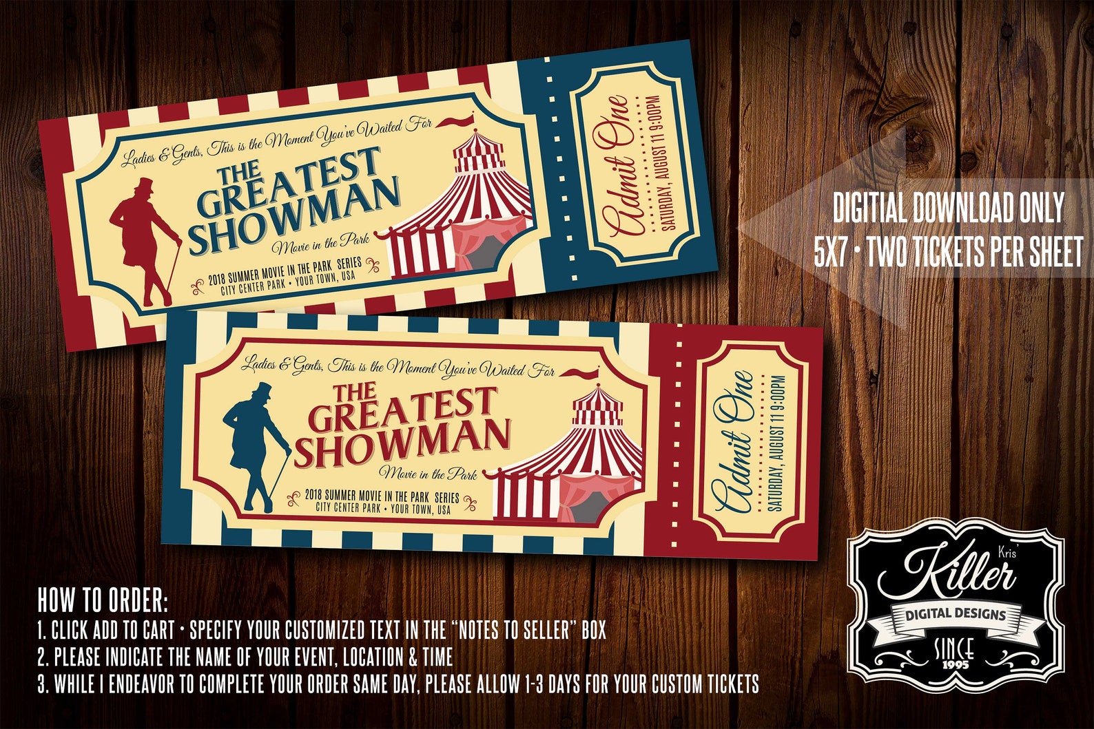 Printable GREATEST SHOWMAN Viewing Party Tickets 5x7 2 per Etsy