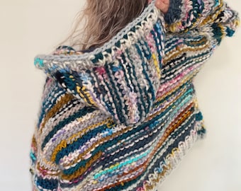 Chunky Knit Scrap Heap Hoodie Pattern: Beginner Hooded Cardigan (Digital Download)