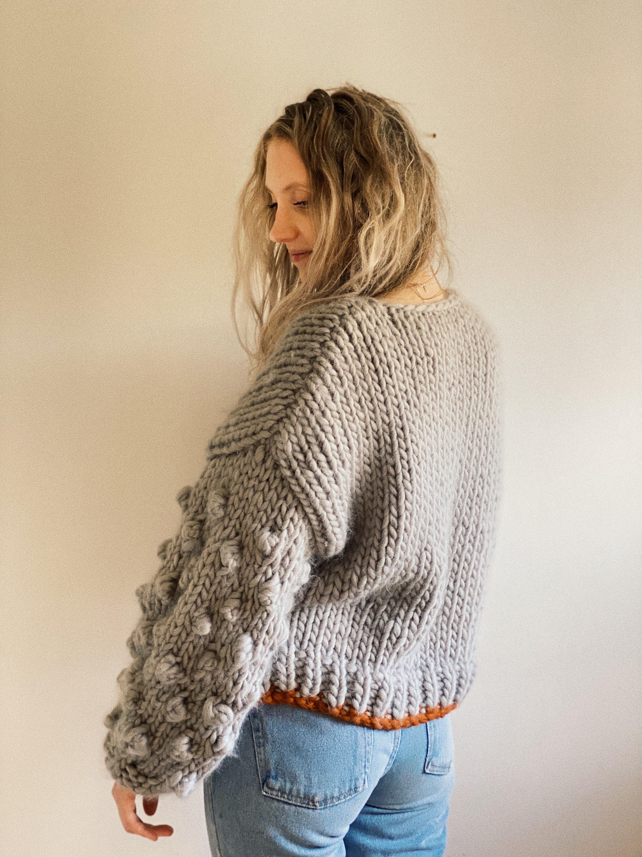 Chunky Knitting Pattern Popcorn Bobble Jumper Beginner Etsy