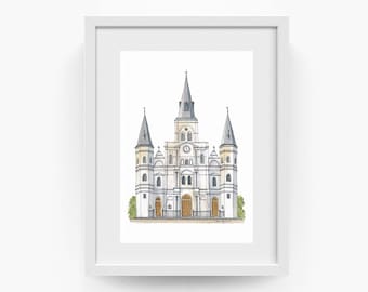 St. Louis Cathedral Watercolor Art Print - New Orleans Landmark