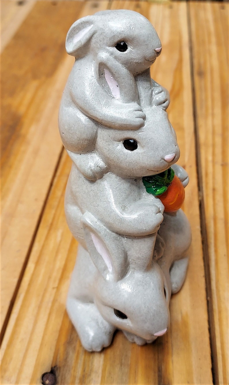 Stacked Rabbits Stacked Concrete Bunny Rabbit Figurine, Easter Spring Decor, Animal ...