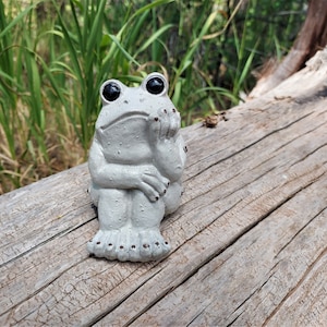 Sitting Toad Concrete Statue. Solid Cement Natural Stone Body. Potted Plant Frog Sitter Art.  Home & Garden. Amphibian Sculpture. Handmade.