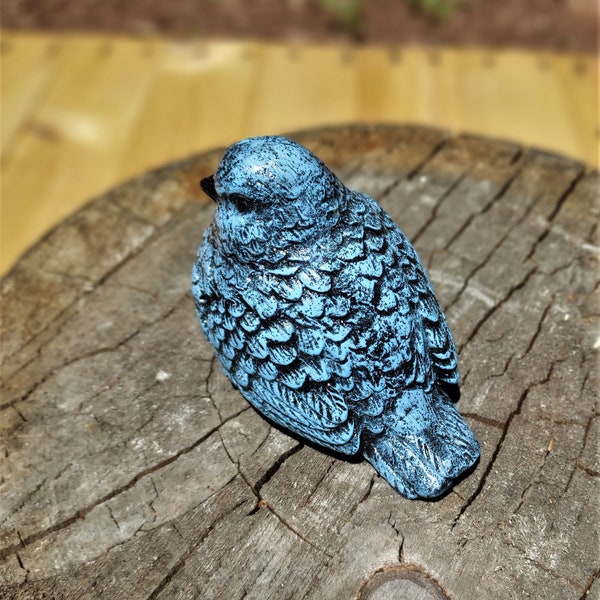 Concrete Bird Statue w/Glitter. Bluebird Cement Sculpture. Handmade Stone Figurine. Ornithology. Unique Gift for Birding Enthusiasts.