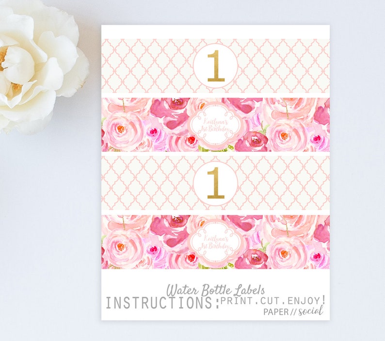 baby girl first birthday invitation Girl 1st birthday invitation 1st Birthday Invitation floral pink and gold 1st birthday invitation