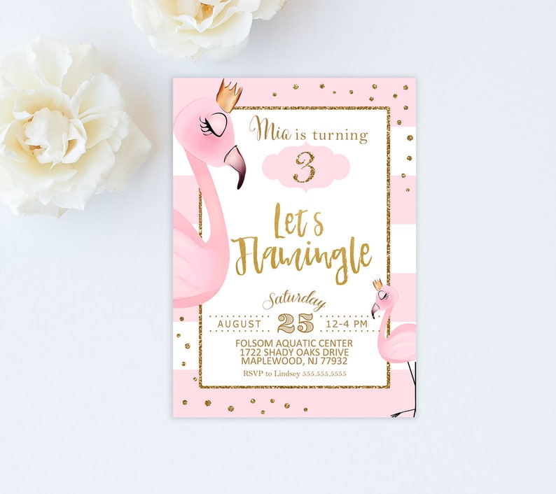 Flamant Rose Invitation Anniversaire Invitation Flamingo Etsy