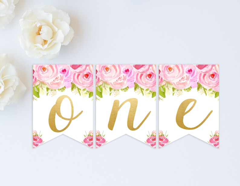 baby girl first birthday invitation Girl 1st birthday invitation 1st Birthday Invitation floral pink and gold 1st birthday invitation