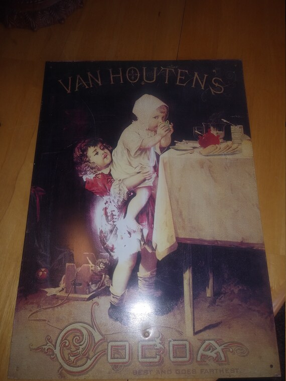 Vanhoutens Cocoa Best and Goes Farthest tin Advertisement sign. Circa. 1960s