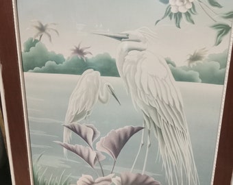 2 Egrets by Turner airbrush on canvass