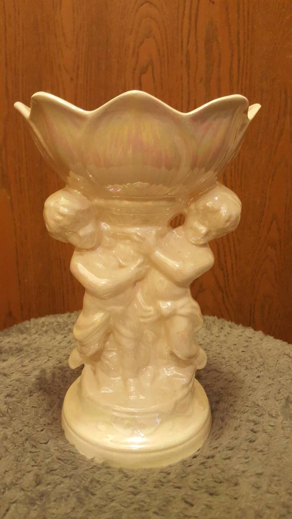 Mother of Pearl Figurine soap dish with 2 boys 1973