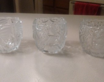 Juego de velas votivas de cristal Gorham North Pole Express: portavelas de té de la década de 1990