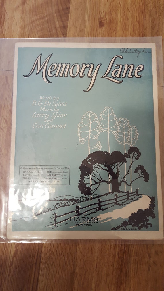 Memory Lane by B.G De Sylva and Larry Spier and Con Conrad 1924
