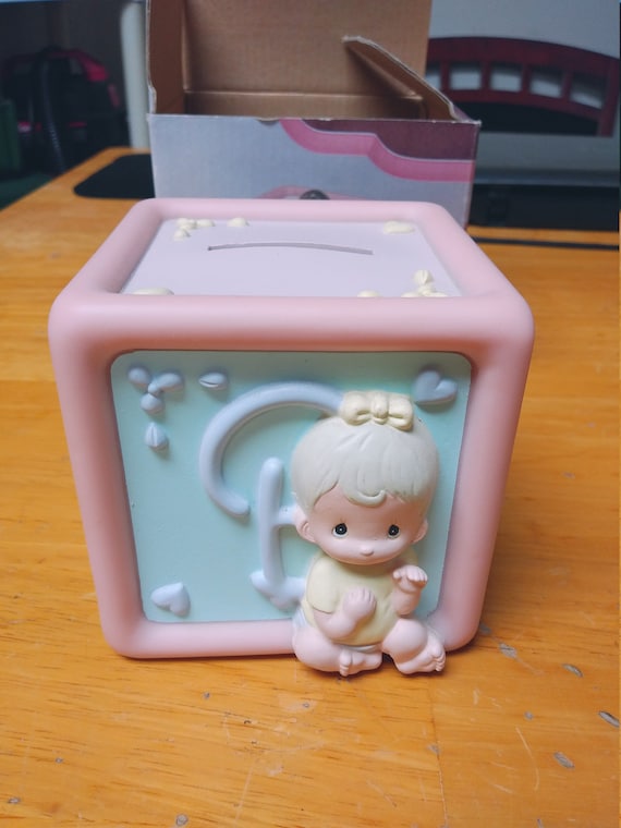 Precious Moments Baby Block Bank with original box Circa. 1990