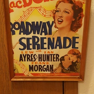 Cartel original de la película de serenata de Broadway de 1939 en marco de madera noble con cristal. Metro Goldwyn Mayer