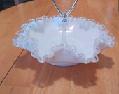 White Fenton Silvercrest Candy nut Dish With Chrome Handle Circa. 1960s