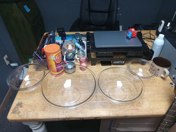 Pyrex Clear Glass Mixing Nesting Bowls Made in USA 4 Pc Set