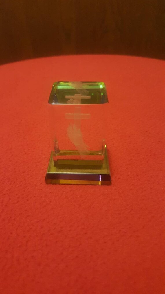 Cross and Praying Hands Lead Crystal Paper Weight