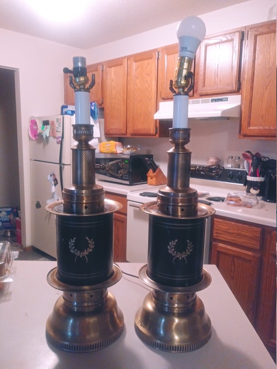 Pair of solid brass colonial style lamps Circa. 1970s