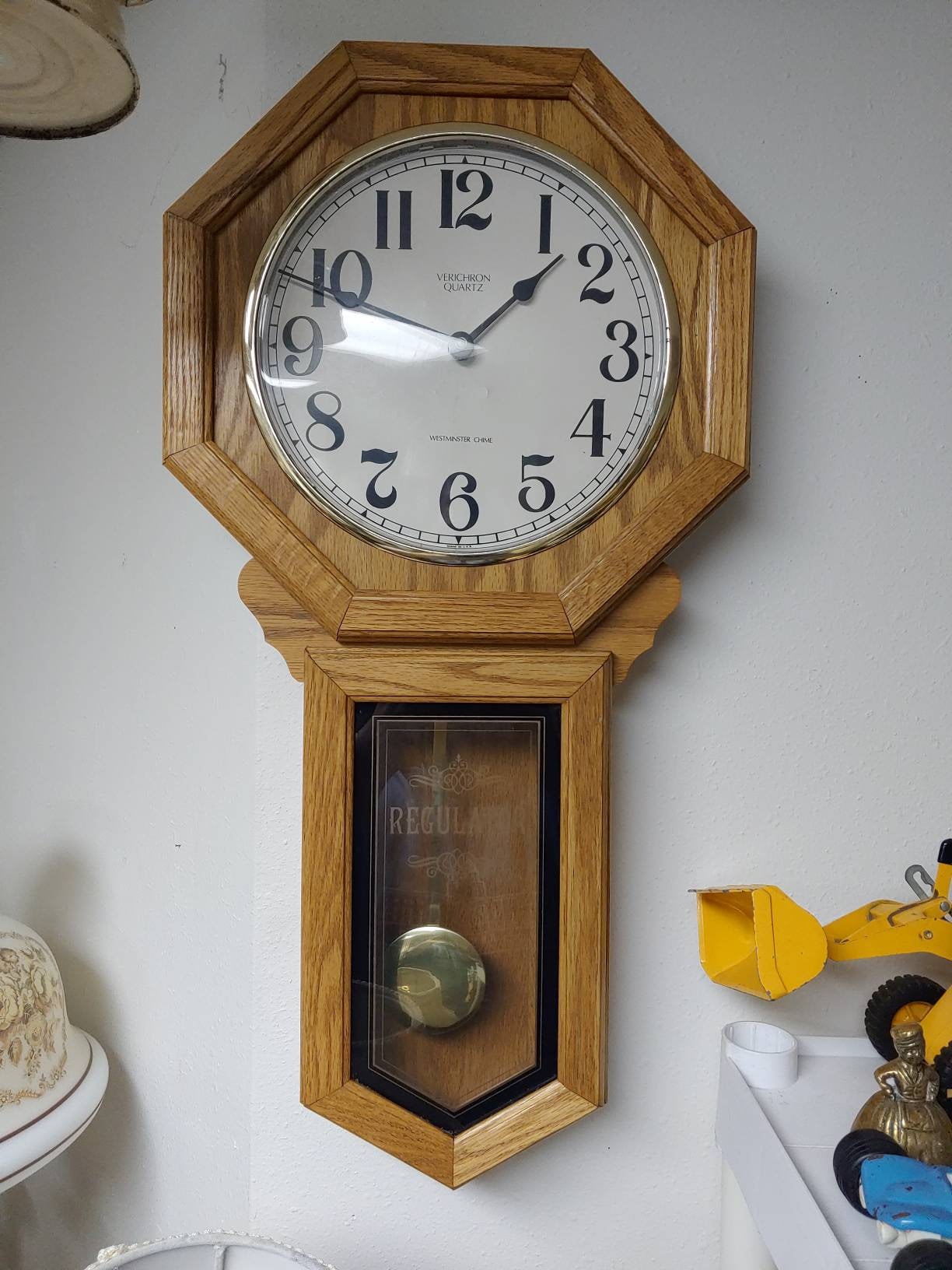 Oak Regulator Clock Verichron Quartz Westminster Chime-working-mid