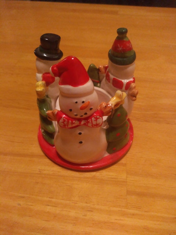 3 snowman tabletop Candle Holder Circa. 1980s