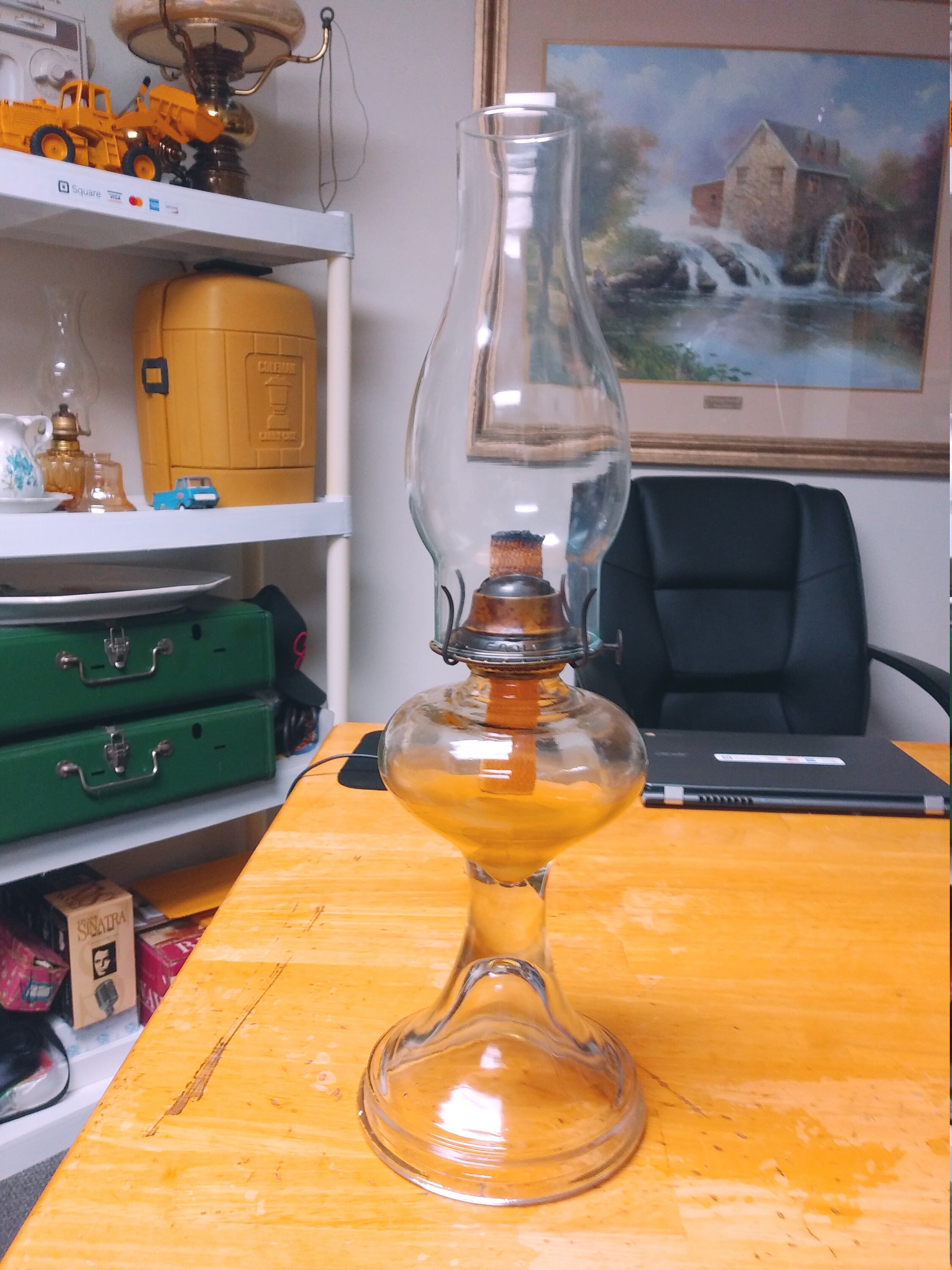 Antique Oil Lamp Eagle Burner Plume & Atwood Mfg. Co. Clear Glass