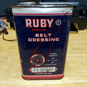 H.K Stahl Co Ruby Belt Dressing Tin Circa. 1920s