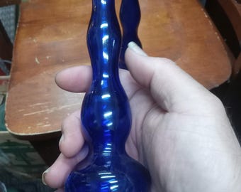 A pair of cobalt blue bud vases