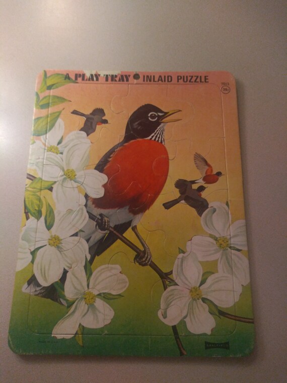 A Play Tray Inlaid Puzzle of 4 Robins by Saalfield 1962