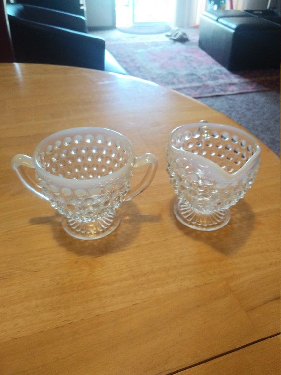 Anchor Hocking Hobnail Moonstone sugar and creamer set. Circa. 1942-1946