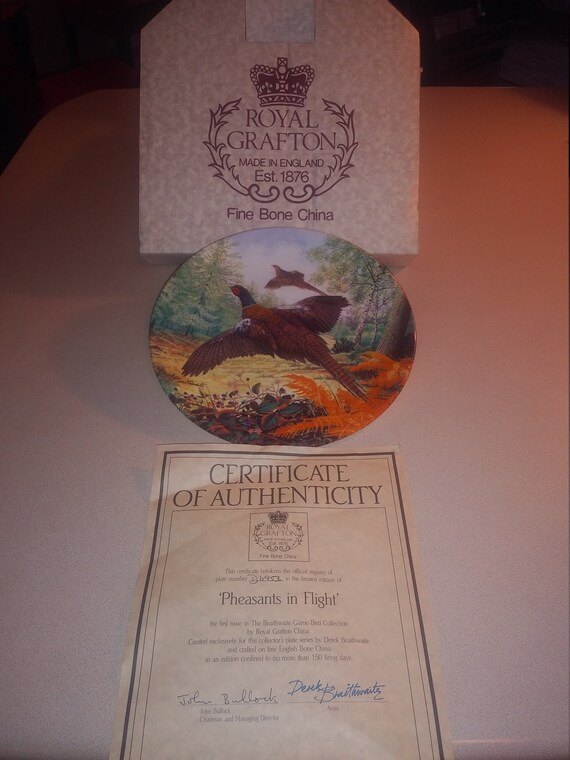 Pheasants in Flight by Derek Braitwaite 1987 # D6953 in original box with certificate of authenticity. Royal Grafton