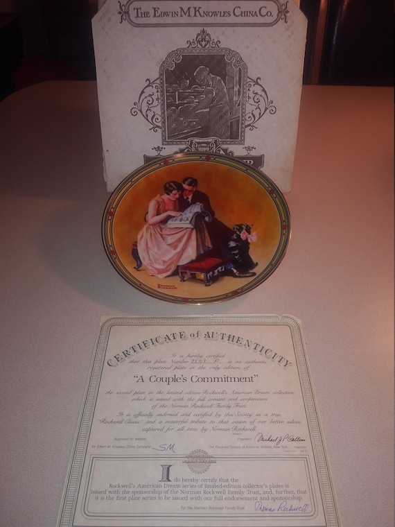 A couple's commitment by Norman Rockwell 1985 # 2258 P in original box with certificate of authenticity. Edwin M. Knowles China.