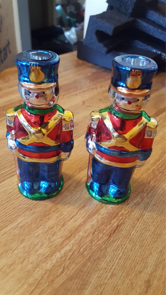 Two colourful toy soldiers porcelain candle holders by livingquarters.