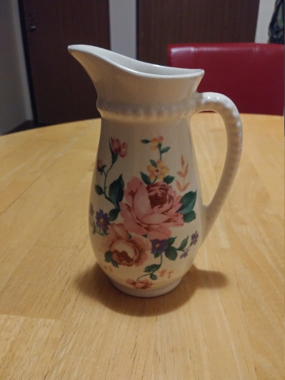 Hand Painted Pink Roses and green vines Royal Copley Creamer  Circa. 1940
