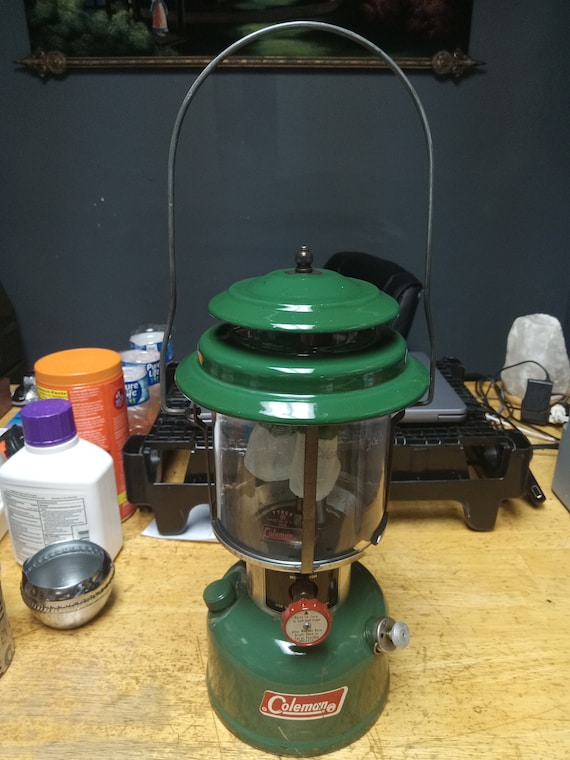 Coleman double mantle 220H lantern with Pyrex globe Circa. 1973