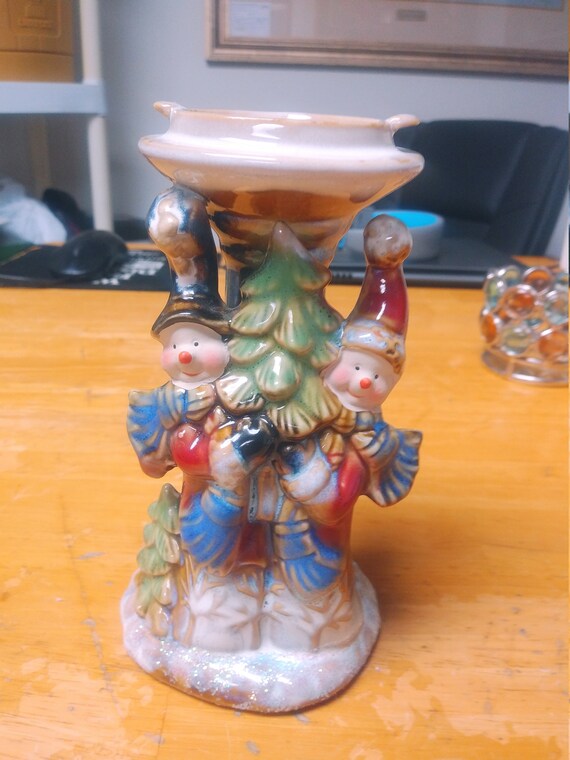 Christmas Stoneware candleholder Circa. 1980s
