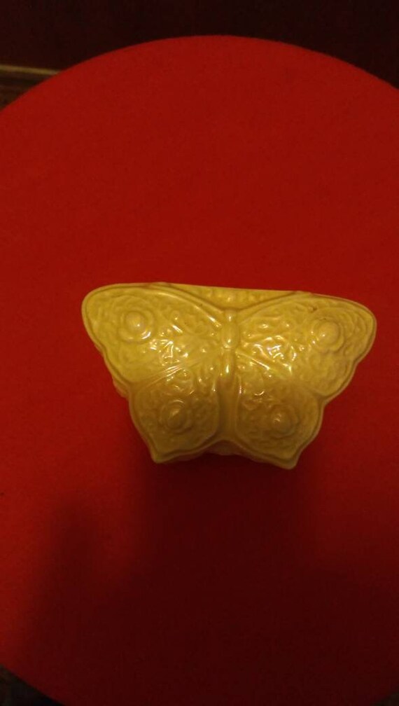 Ceramic Butterfly shaped keep sake box or jewelry box in mother of pearl glaze.