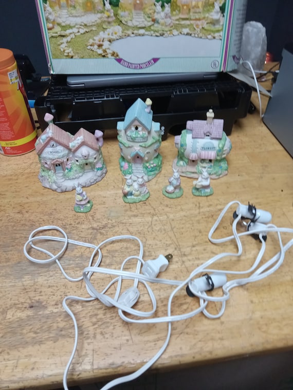 8 piece hand painted porcelain lighted Easter Village