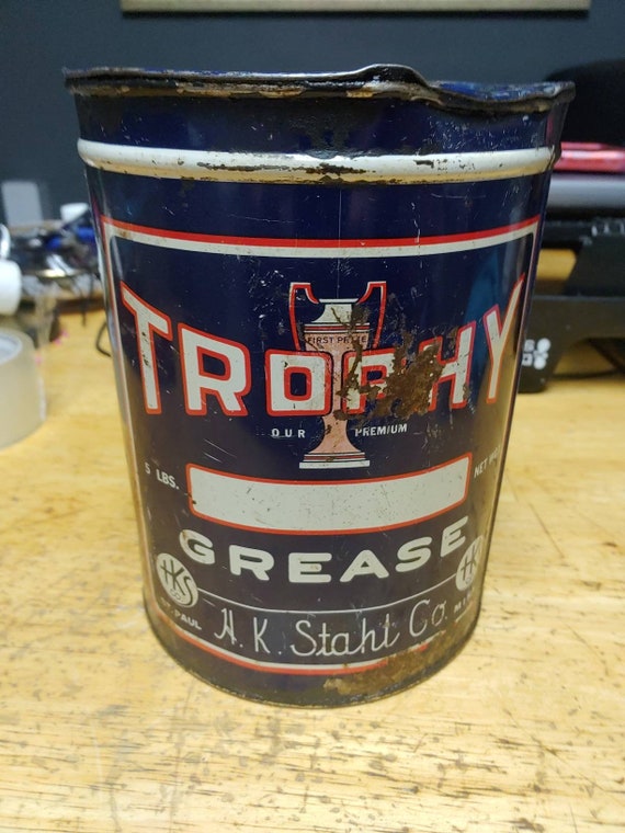 5 pound Trophy grease can by H.K. Stahl Co Circa. 1920s
