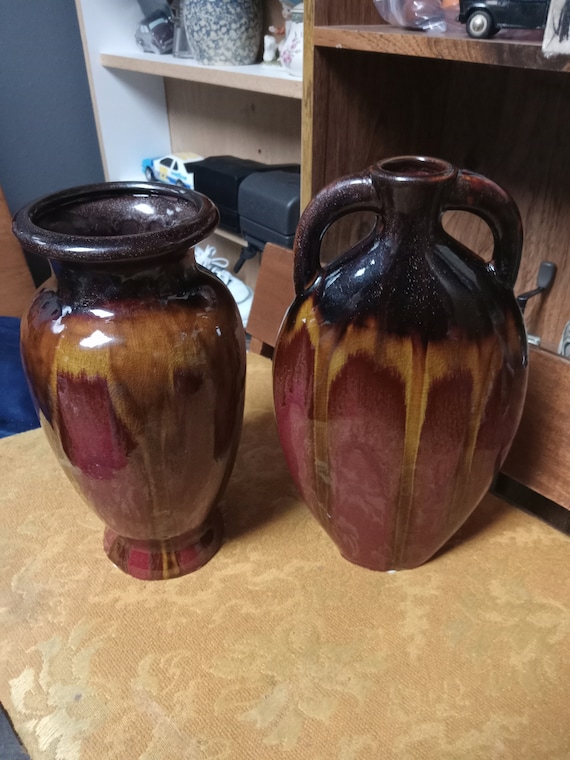 Two drip Glaze pottery vases