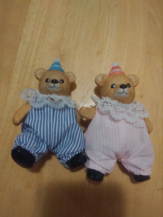Miniature porcelain teddy bear pair who's Arms and legs move Circa. 1980s