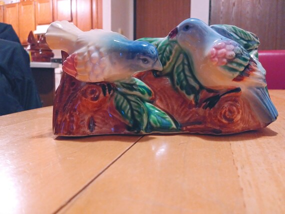 A pair of birds on a mini ceramic planter by Morton Pottery Circa. 1940s