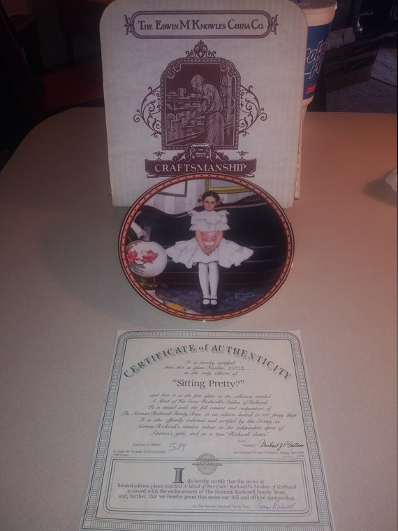 Sitting Pretty by Norman Rockwell 1987 # 3097 E in original box with certificate of authenticity. Edwin M. Knowles Fine China Co.