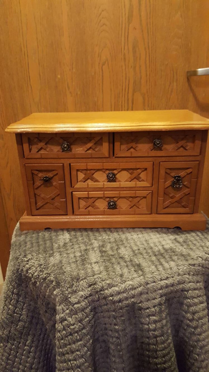 6 Drawer Wooden Jewelry Box With Red Felt Inserts Etsy