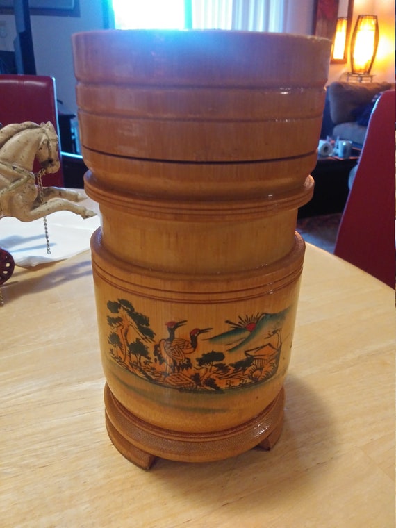 Asian tea box with Art work and signed by the Artist wooden Circa. 1960s