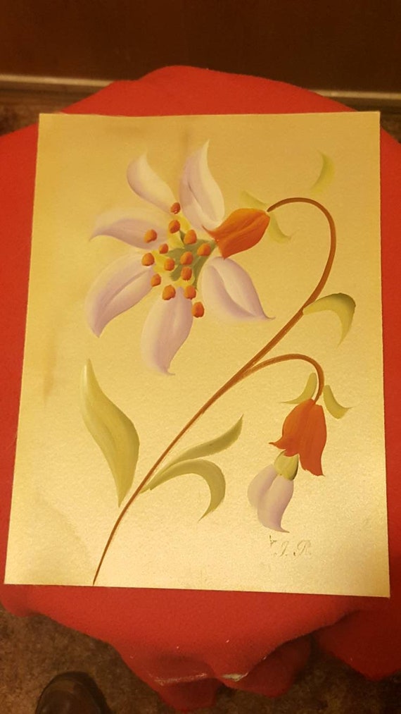 Flower oil painting on silk by the Artist J.R