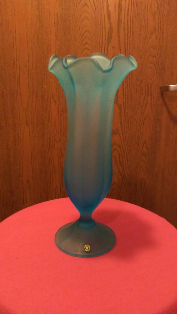 Westmoreland blue Hand made frosted fluted vase 1930s