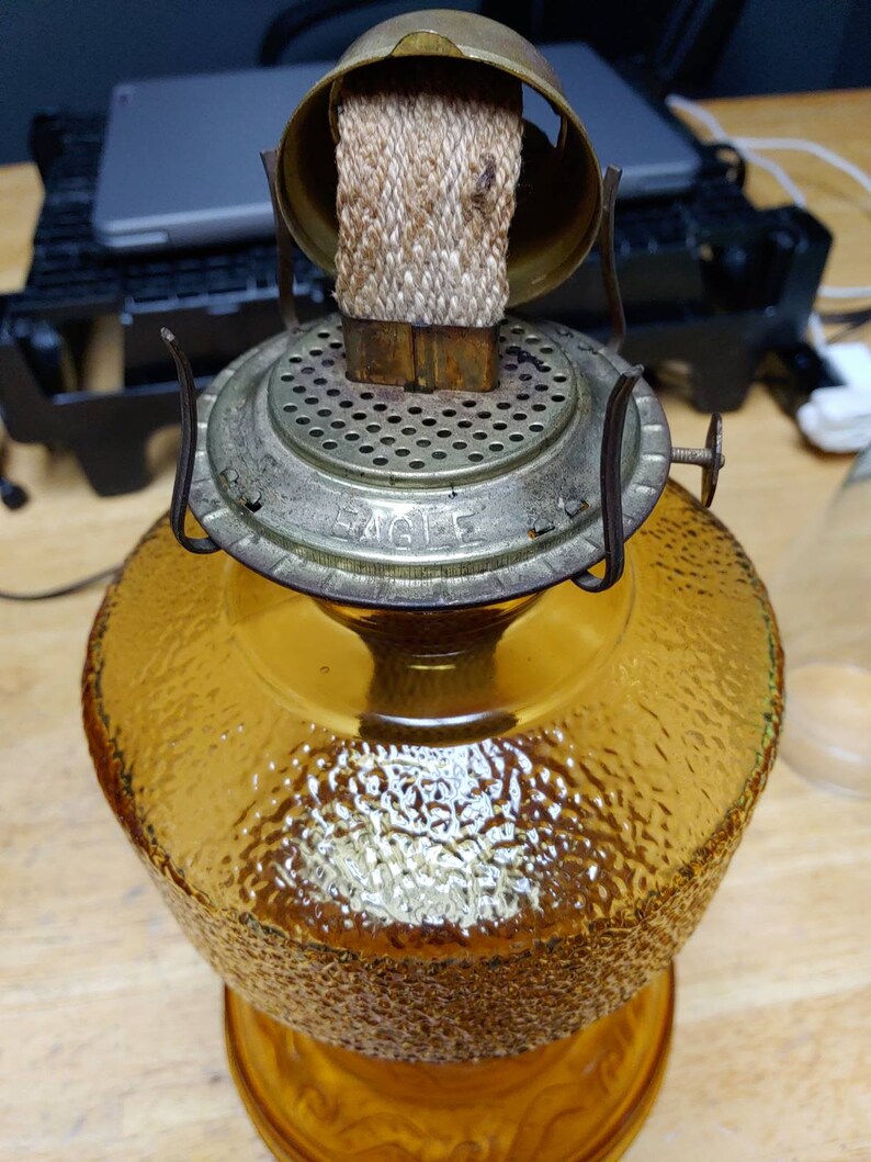 Amber Embossed Oil Lamp Eagle Burner With Chimney Circa. Etsy