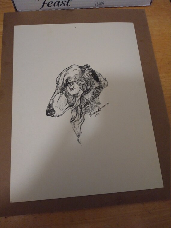 Original pencil, pen and ink drawings and sketches by Artist Candy Brunelle Of various Dogs Circa. 1980s and 1990s.