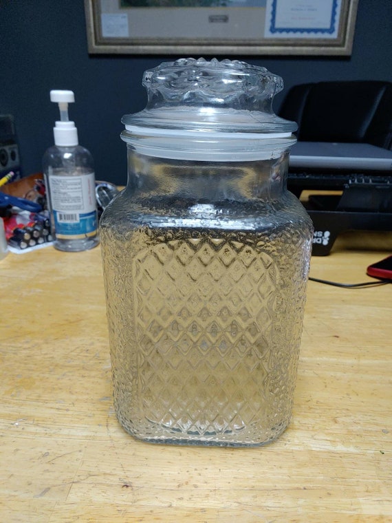 Diamond pattern cut glass canister with lid Circa. 1980s