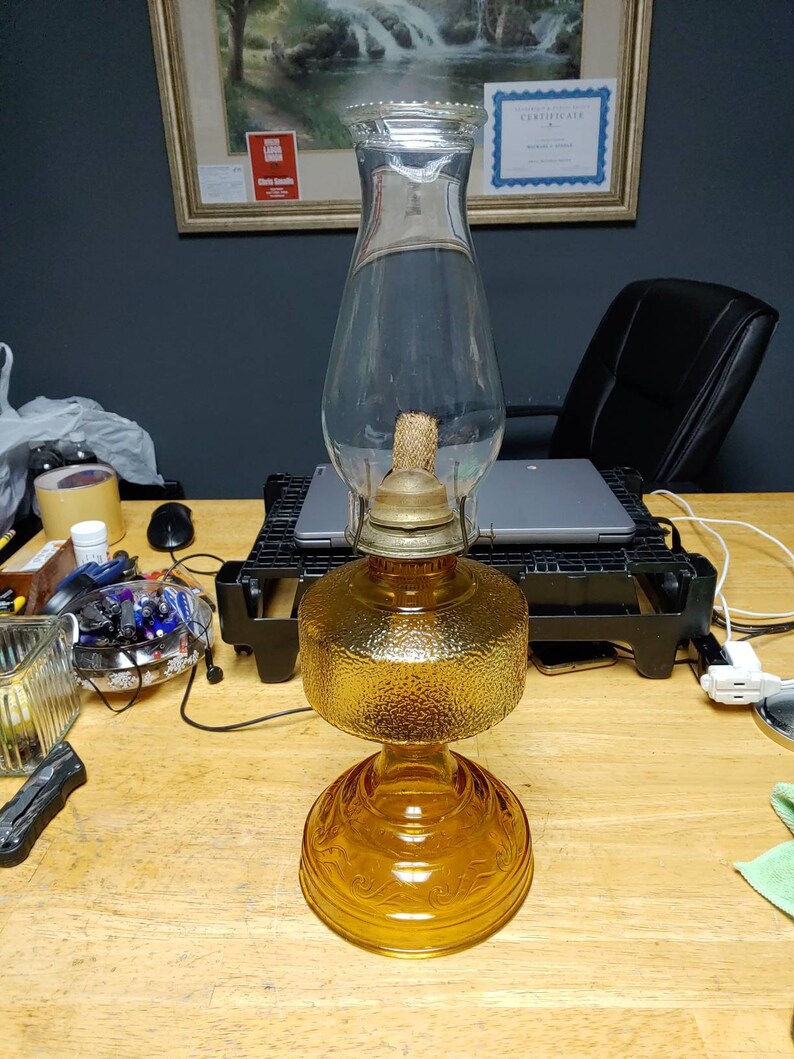 Amber Embossed Oil Lamp Eagle Burner With Chimney Circa. Etsy