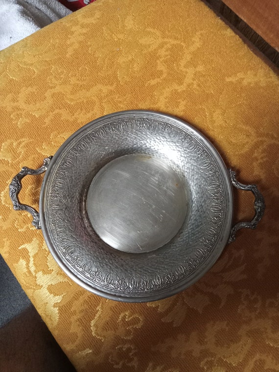 Antique etched silver platter